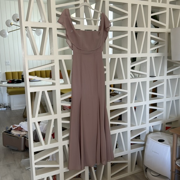 LIKE NEW Lulu's Taupe Off-the-Shoulder Maxi Dress - Picture 2 of 3